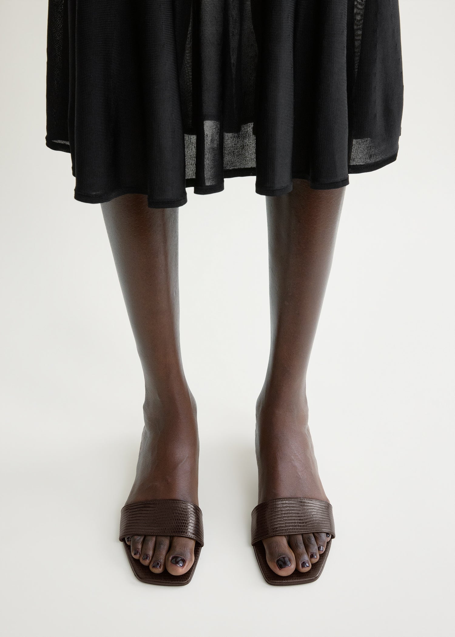 Slim lizard-embossed bandeau mules brown