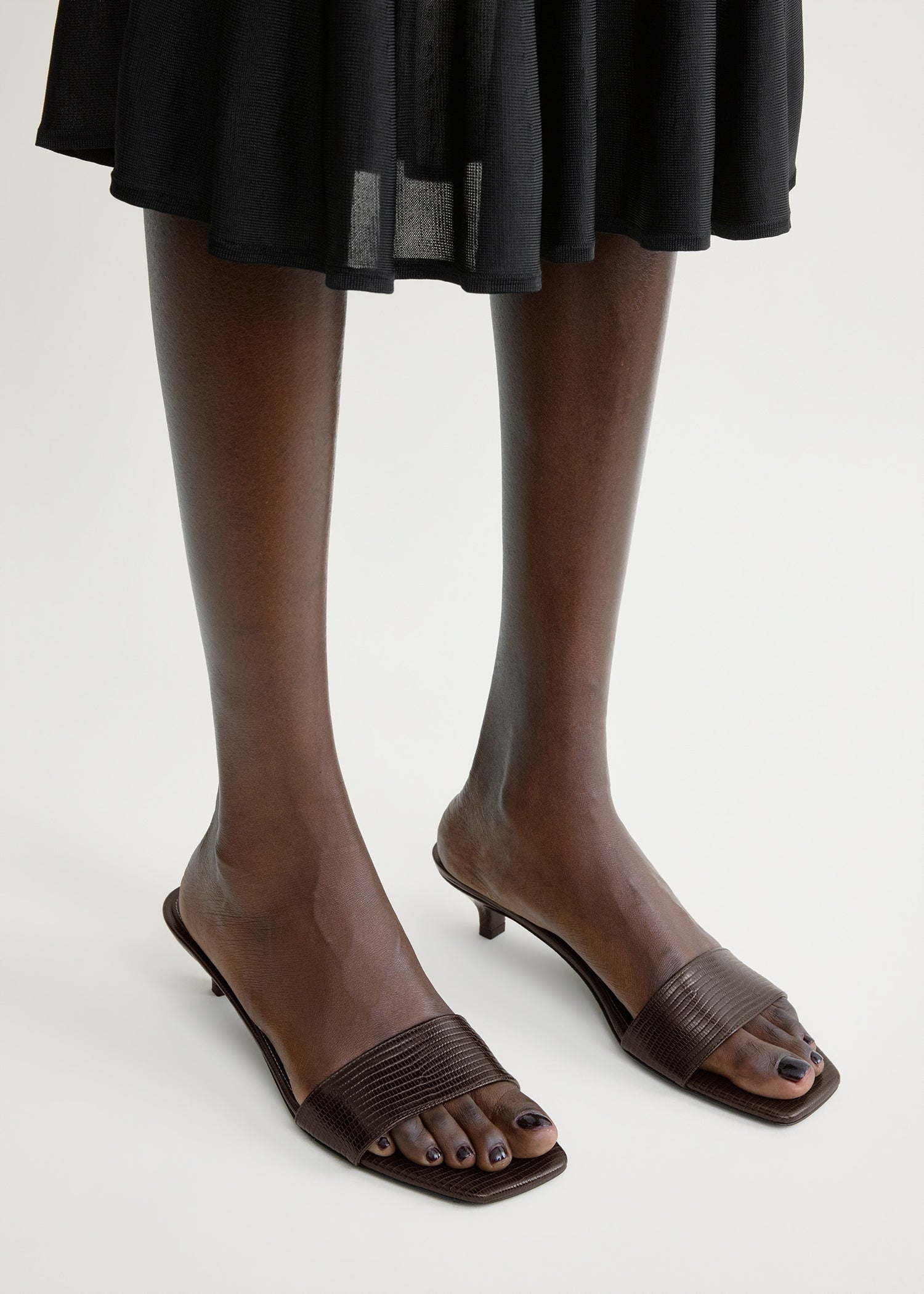 Slim lizard-embossed bandeau mules brown