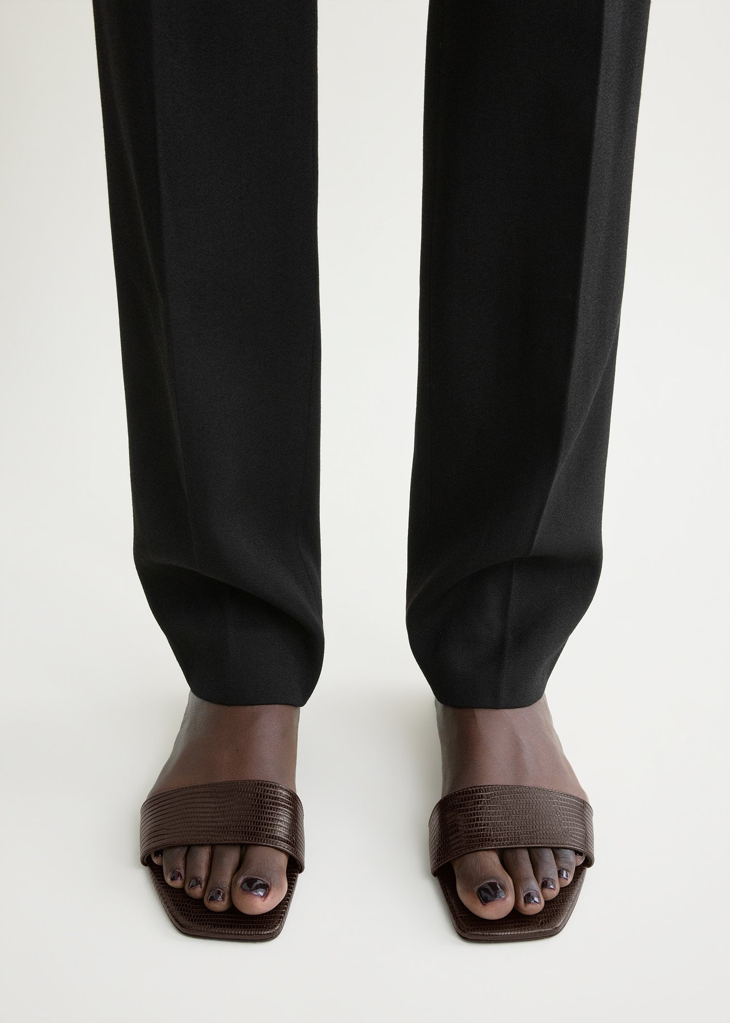 Slim lizard-embossed bandeau slides brown