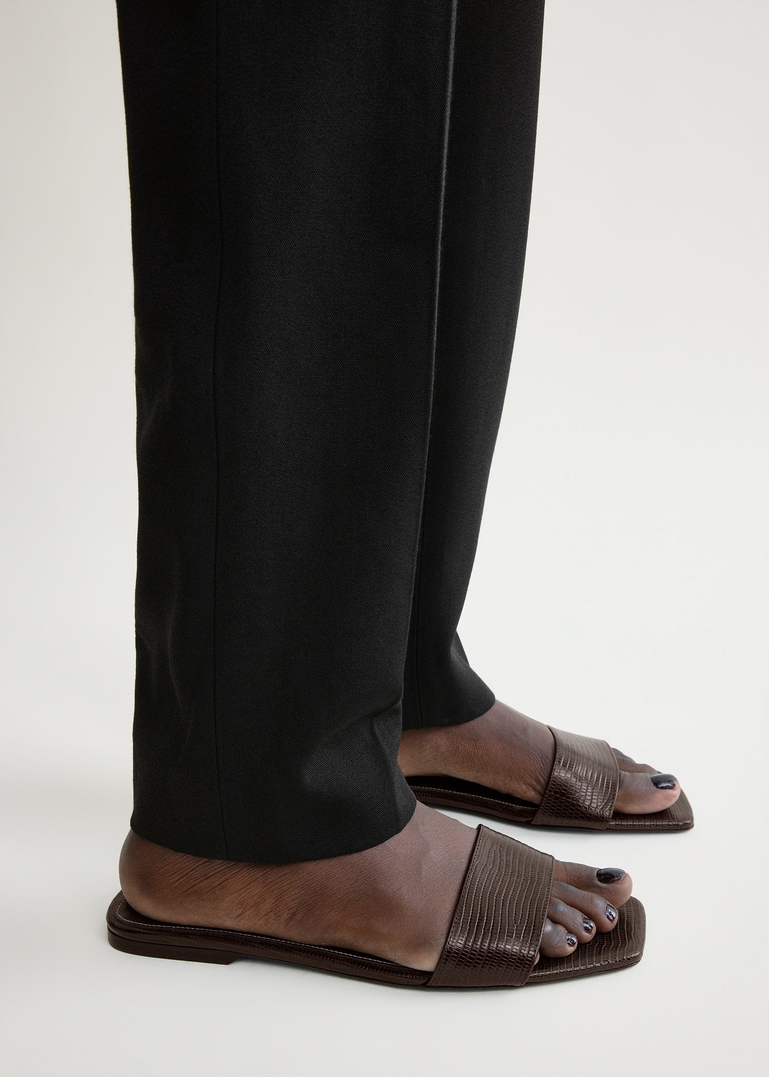 Slim lizard-embossed bandeau slides brown