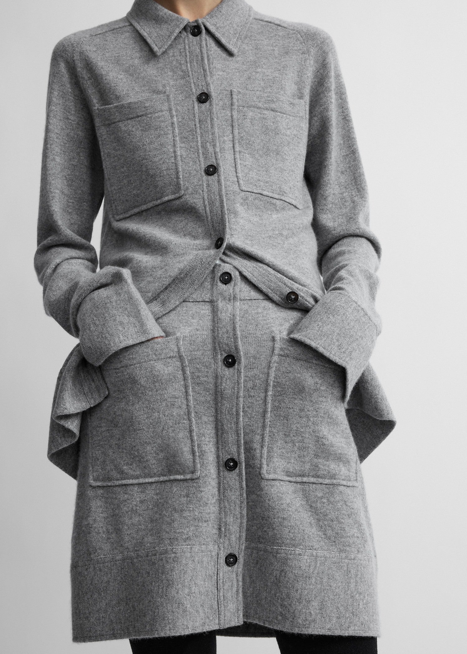 Buttoned cashmere skirt grey melange