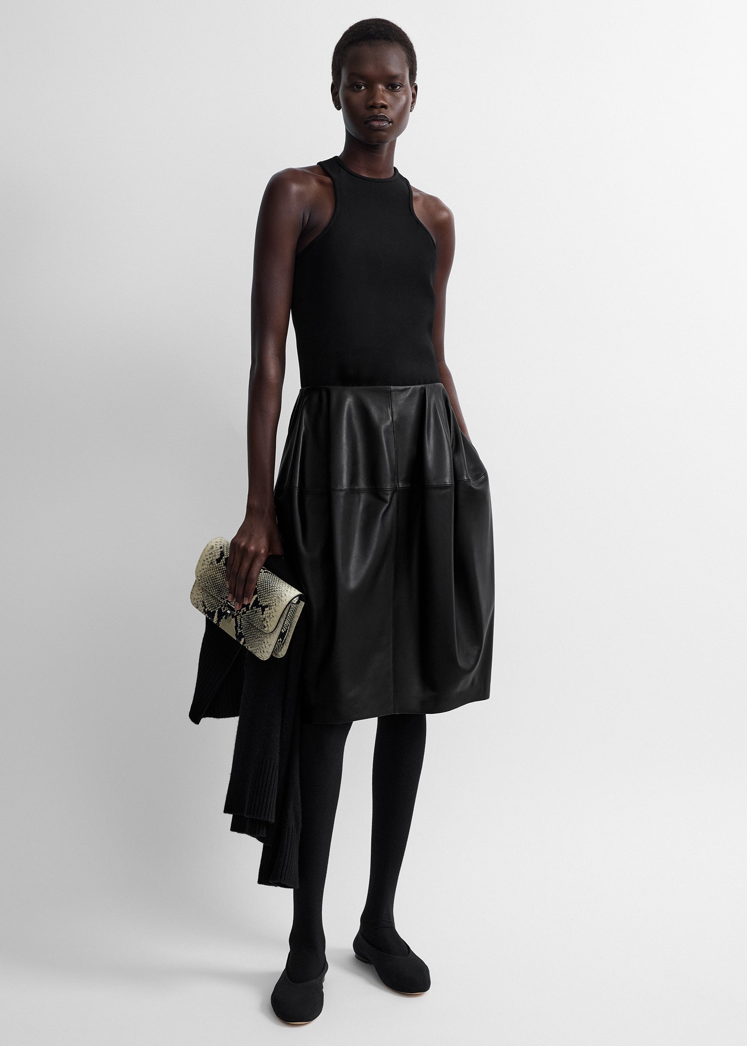 Sculptural leather skirt black