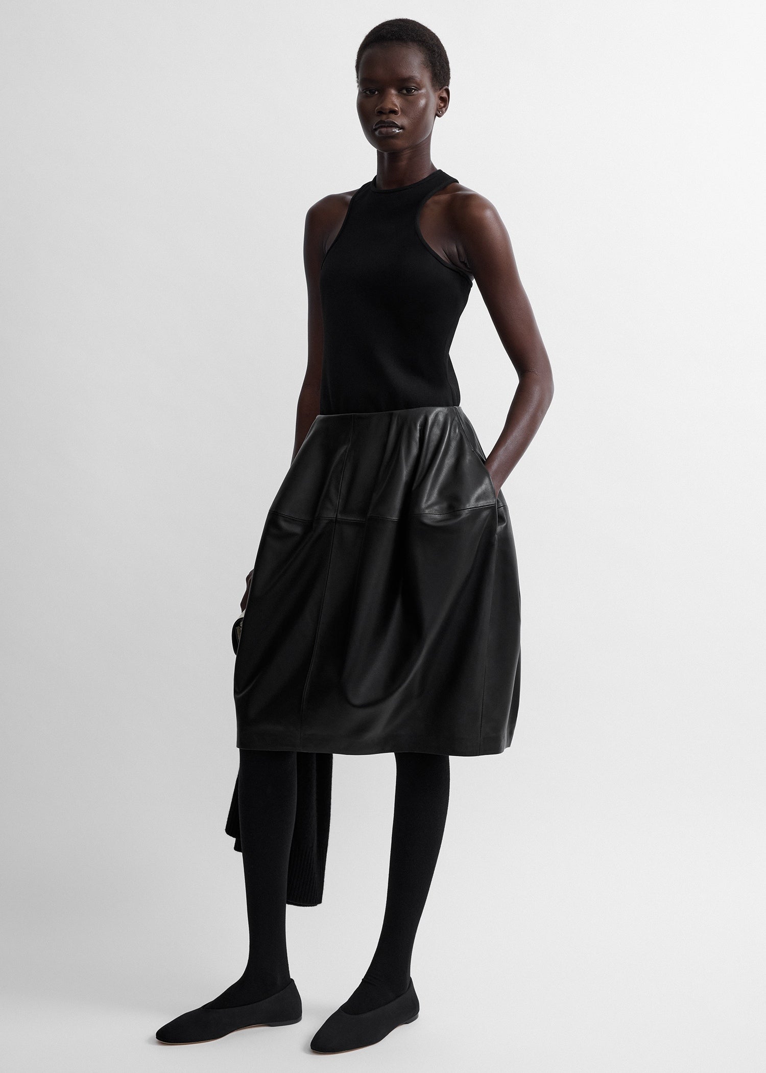 Sculptural leather skirt black