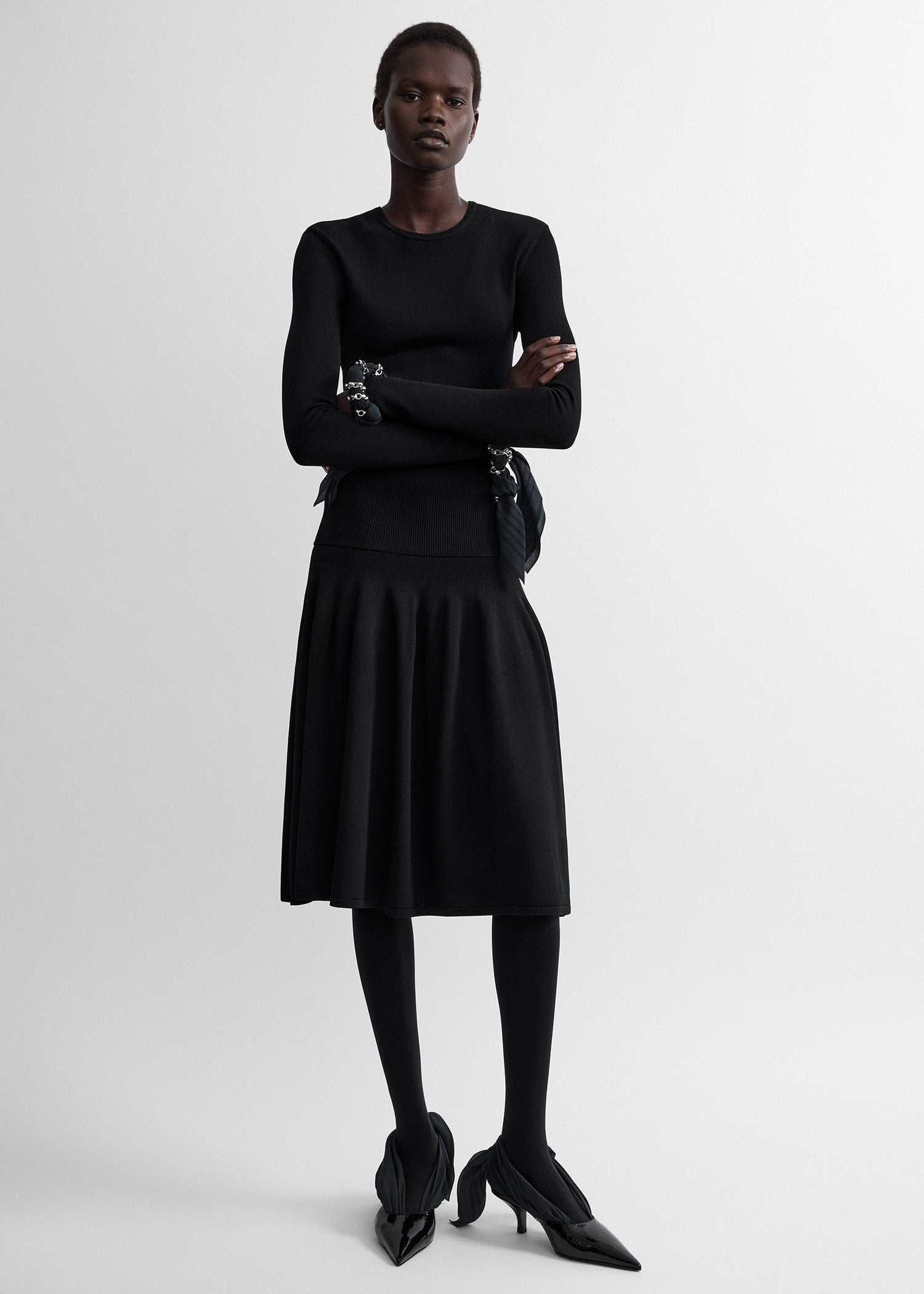 Ribbed waist skirt black