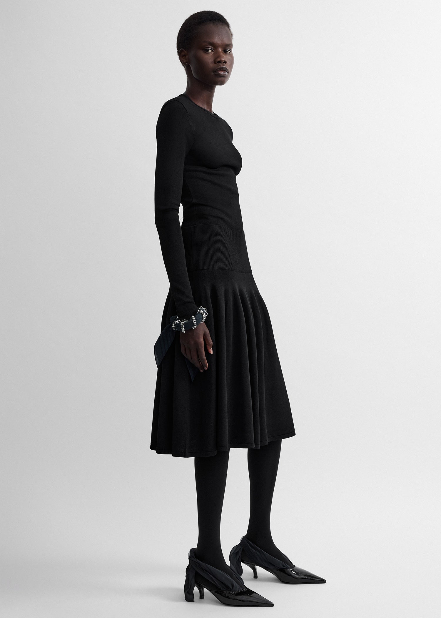 Ribbed waist skirt black