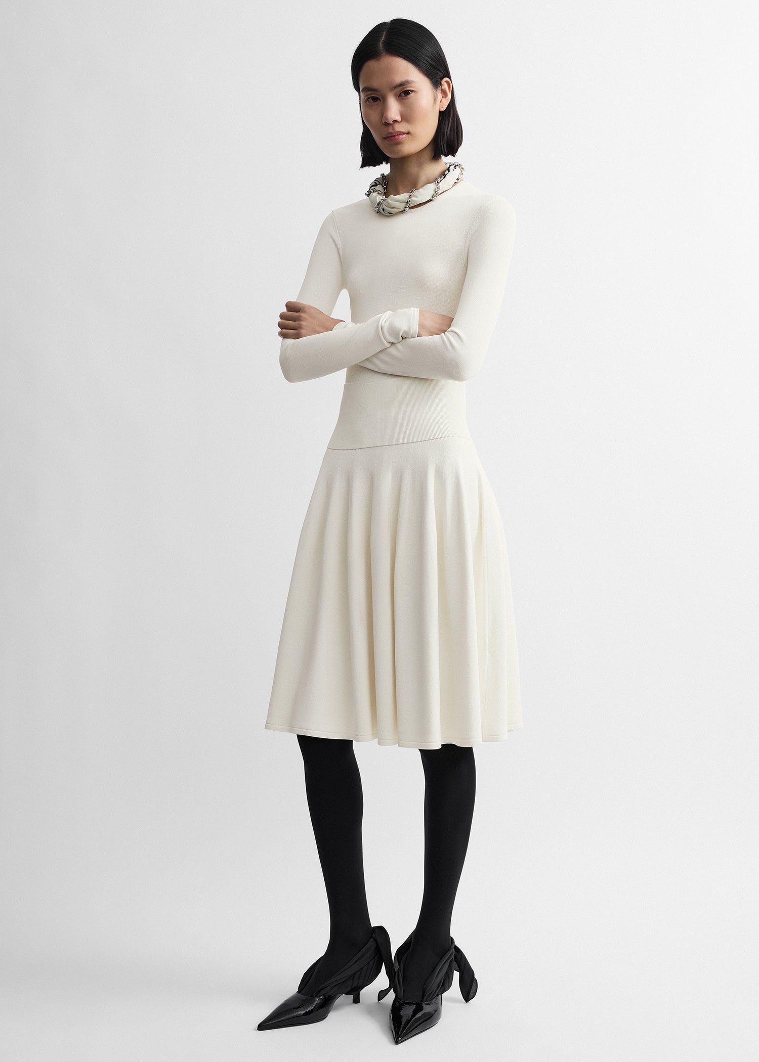 Ribbed waist skirt off-white