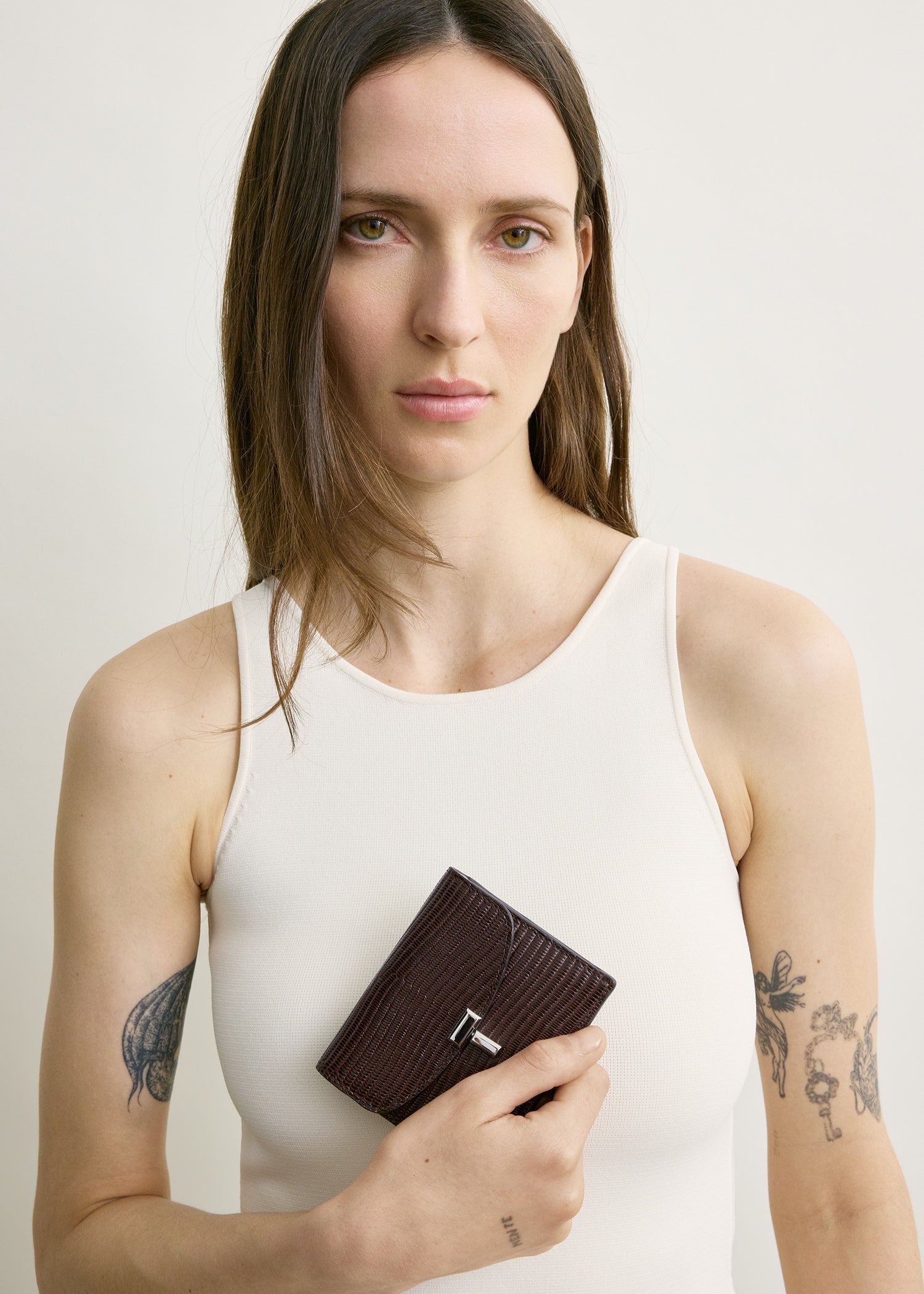 T-lock lizard-embossed cardholder brown