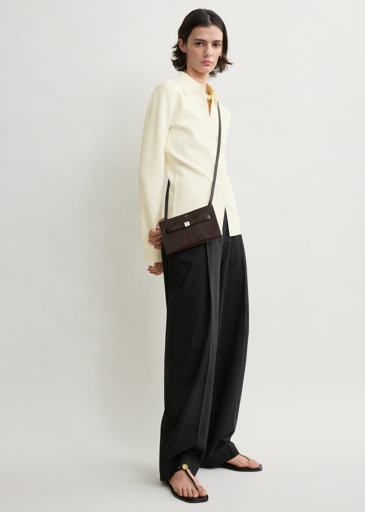 Belted lizard-embossed crossbody brown