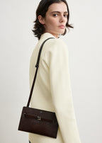 Belted lizard-embossed crossbody brown