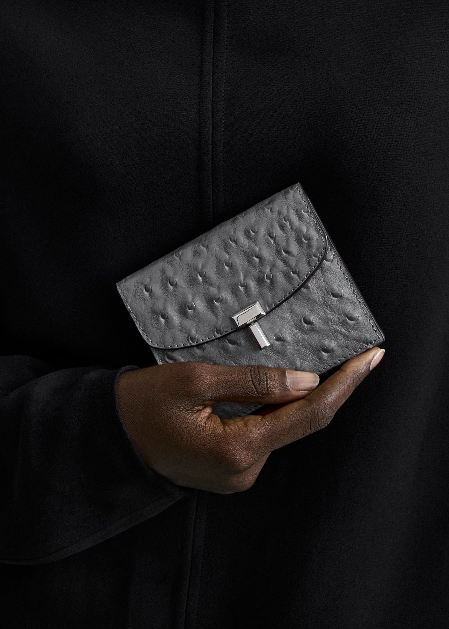 T-lock ostrich-embossed cardholder grey