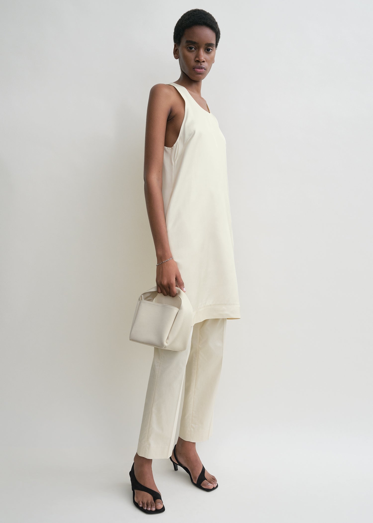 Petite satin bucket bag ecru