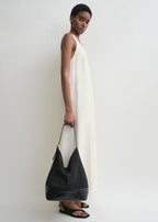 Belted woven-leather tote black