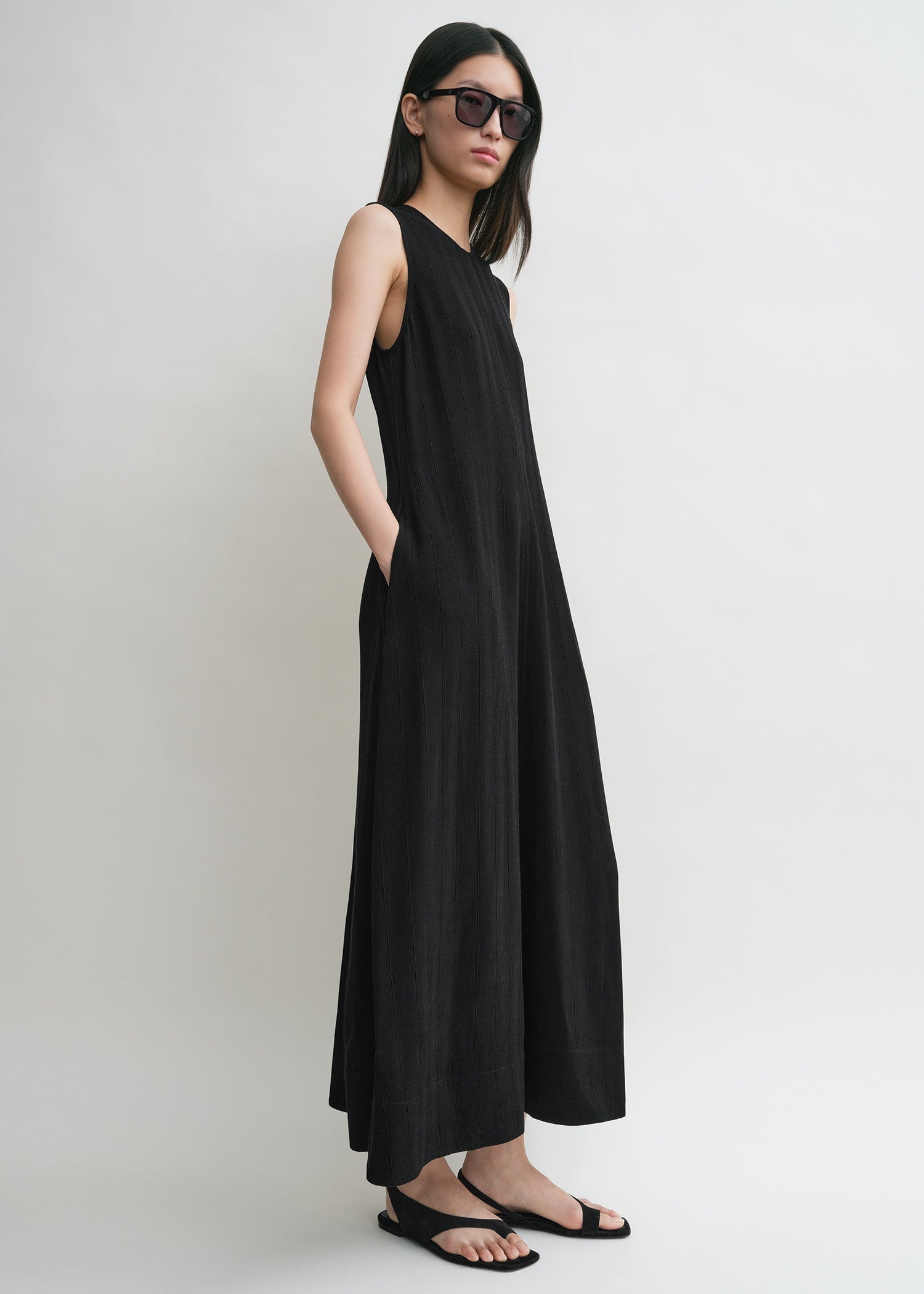 Woven stripe dress black