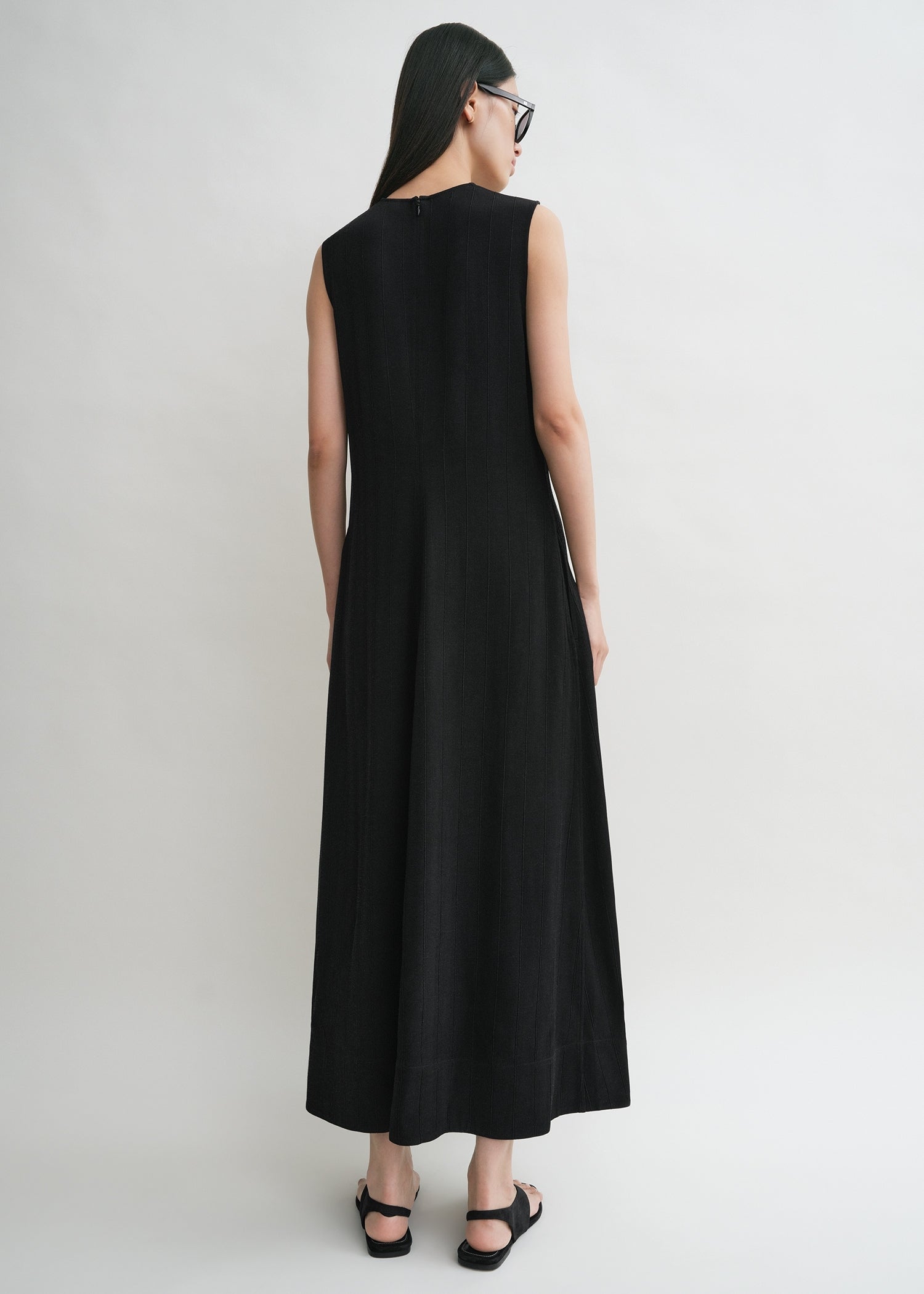 Woven stripe dress black