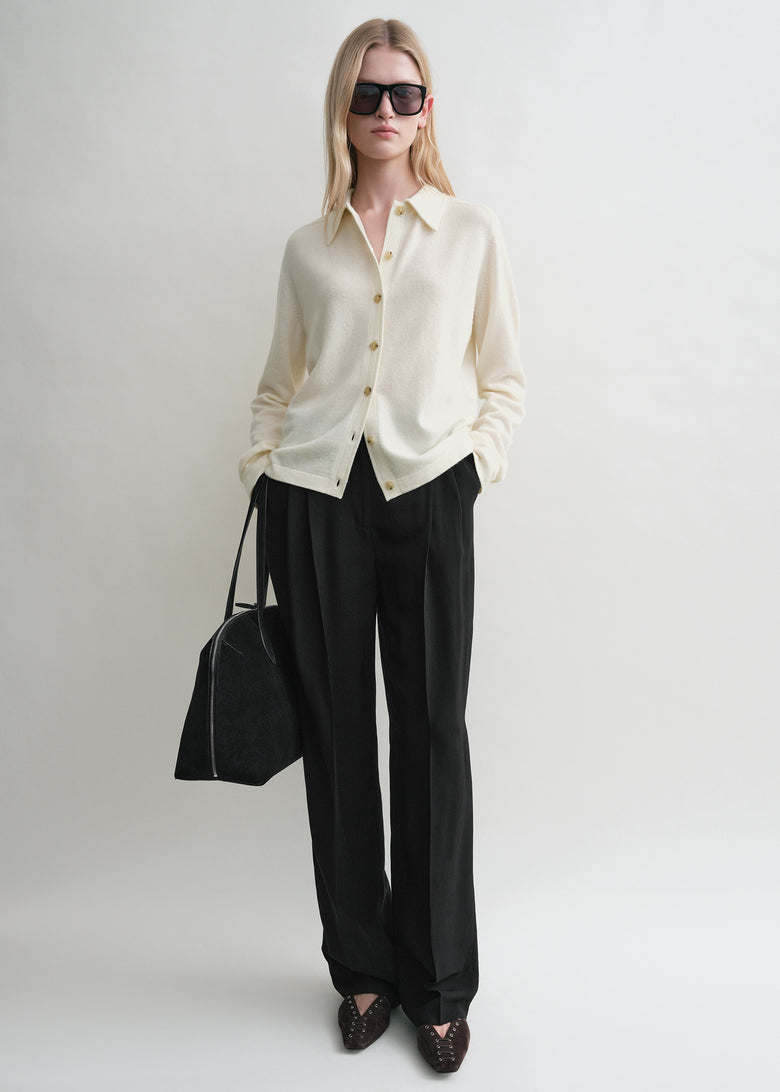 Raglan-sleeve cashmere cardigan talc