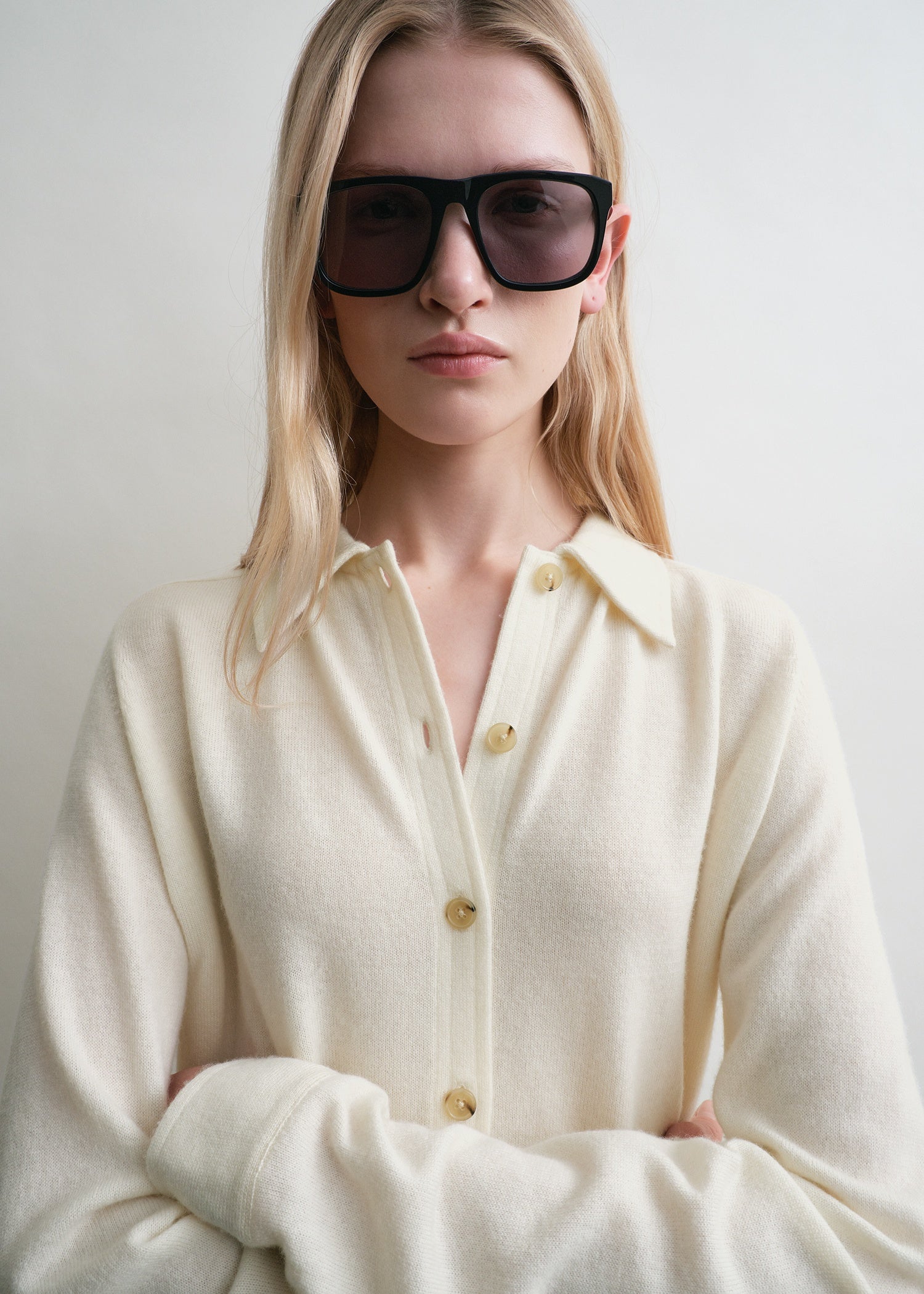 Raglan-sleeve cashmere cardigan talc