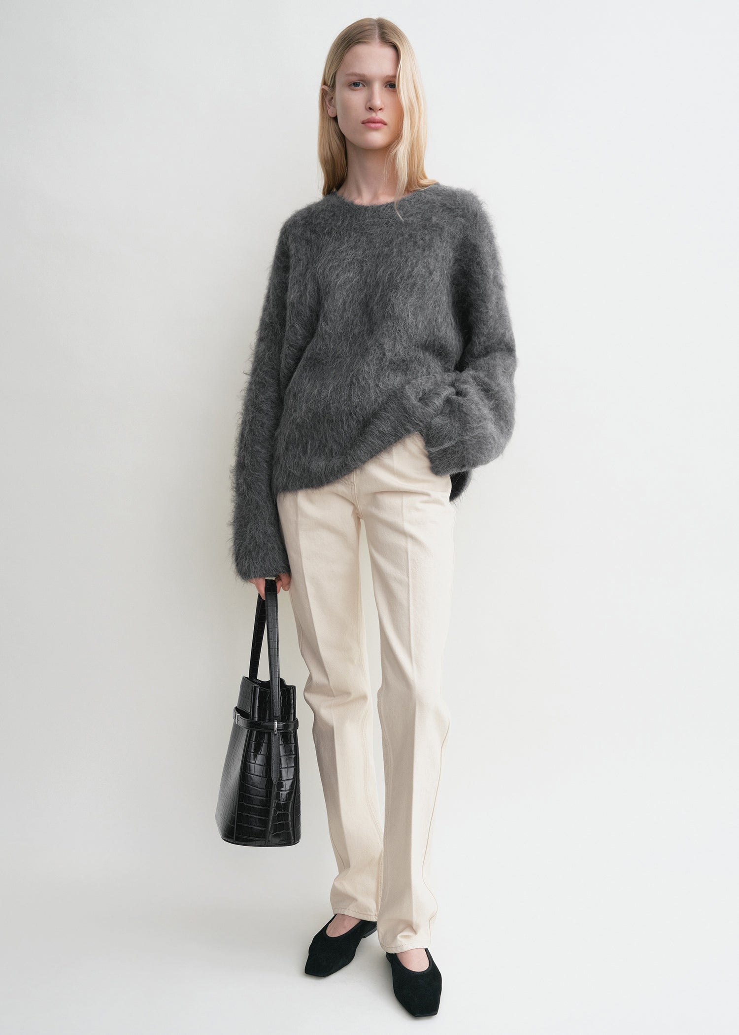 Boxy alpaca knit dark grey melange