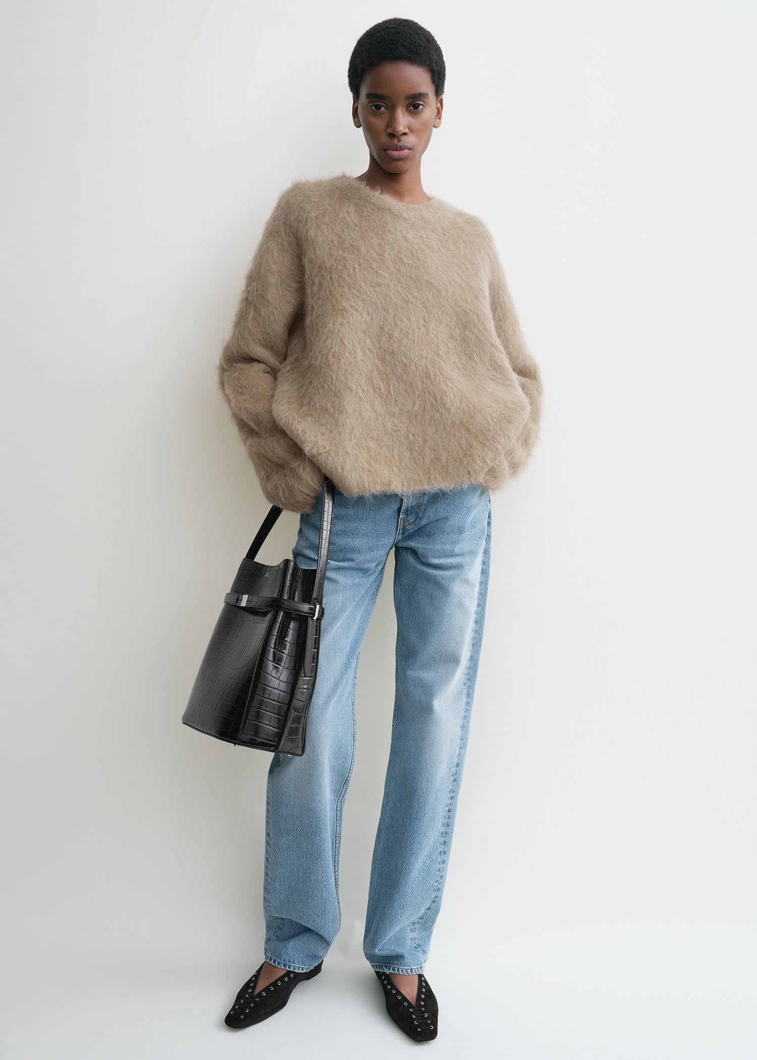 Boxy alpaca knit truffle melange