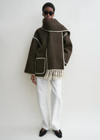 Embroidered scarf jacket chocolate melange