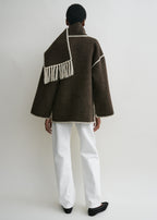Embroidered scarf jacket chocolate melange