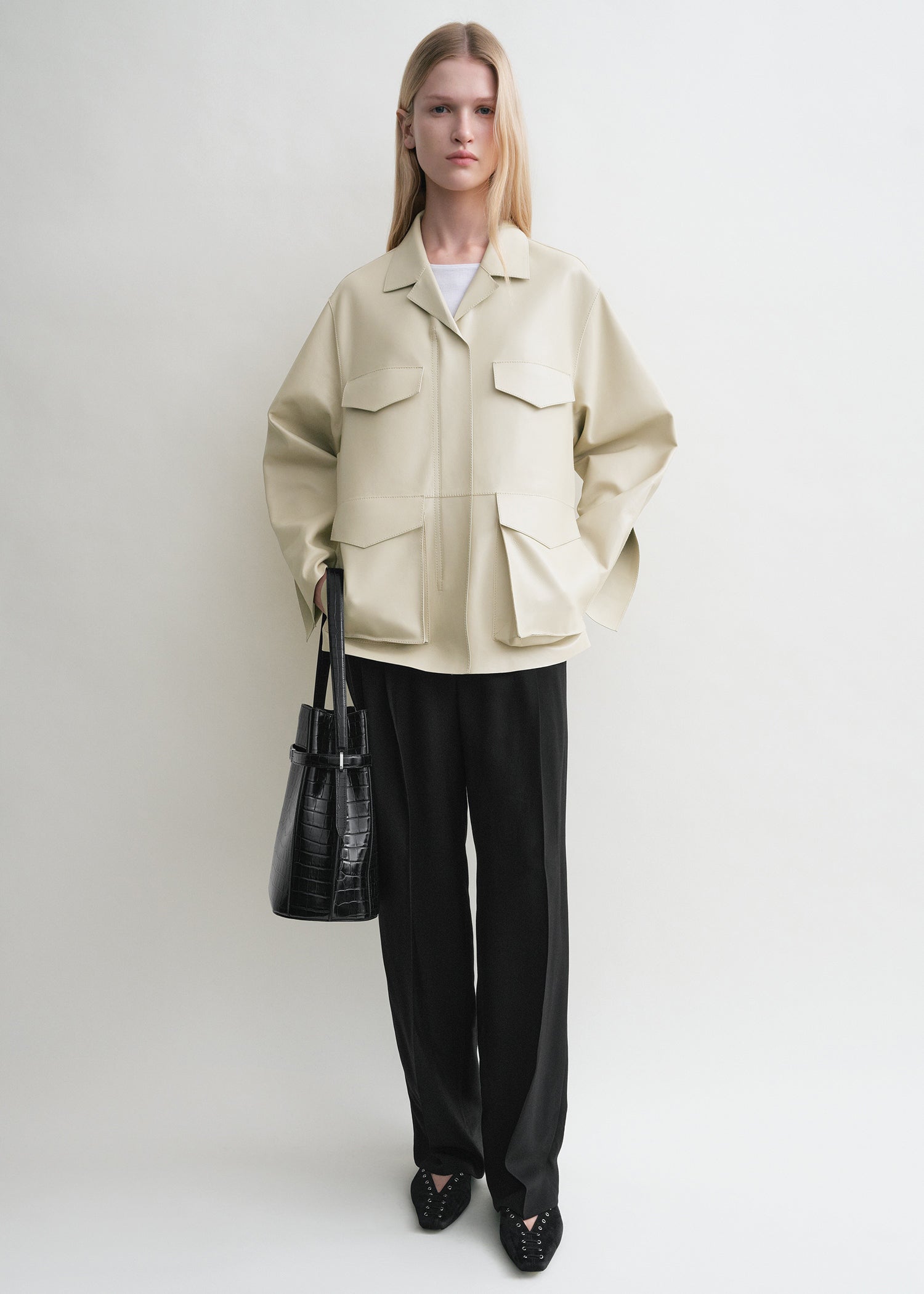 Army leather jacket peanut from Toteme - $2,400