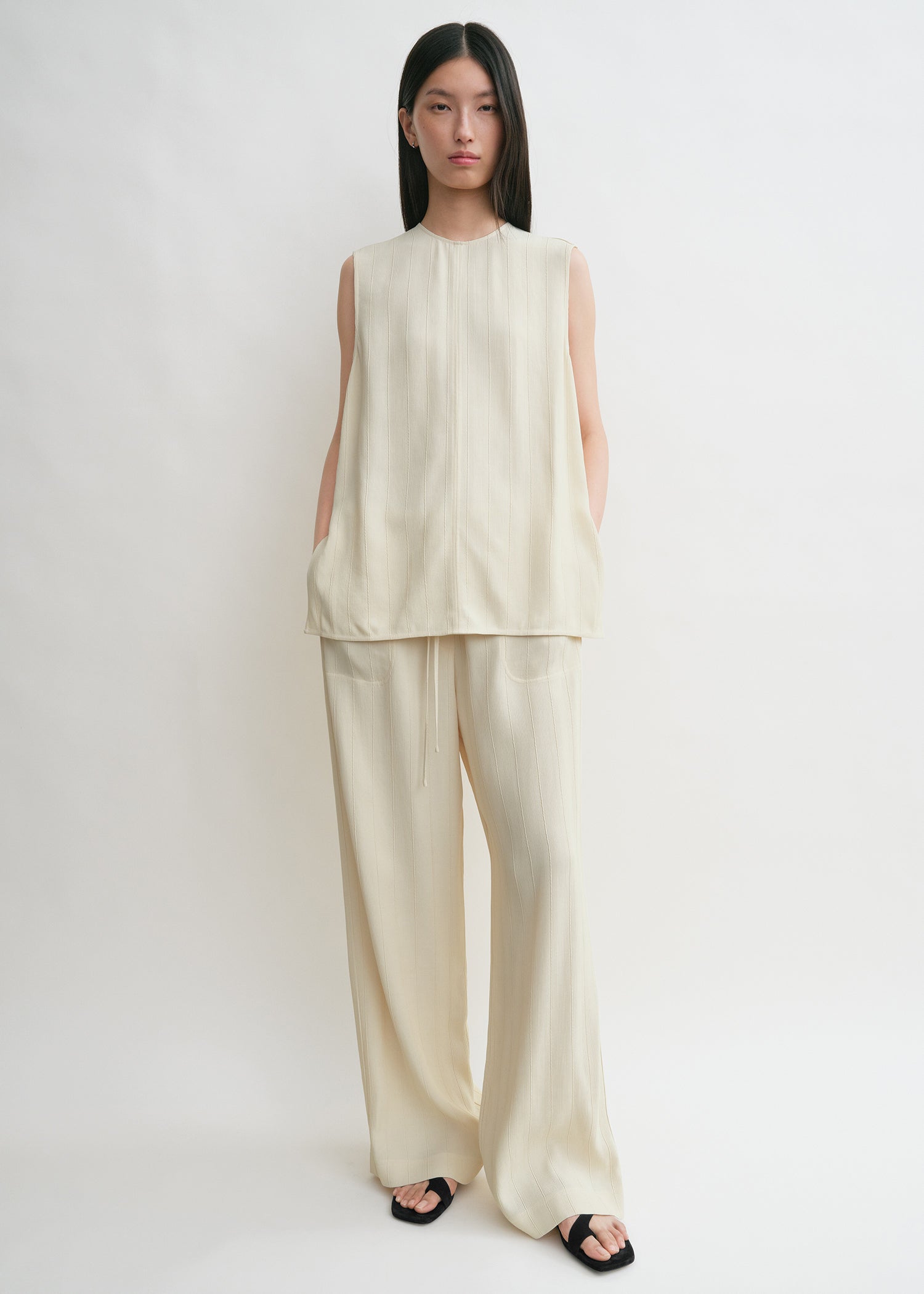 Woven stripe top ecru