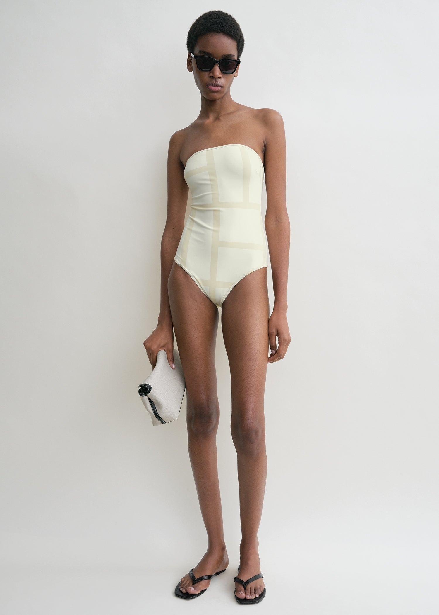 Monogram strapless swimsuit ecru/straw