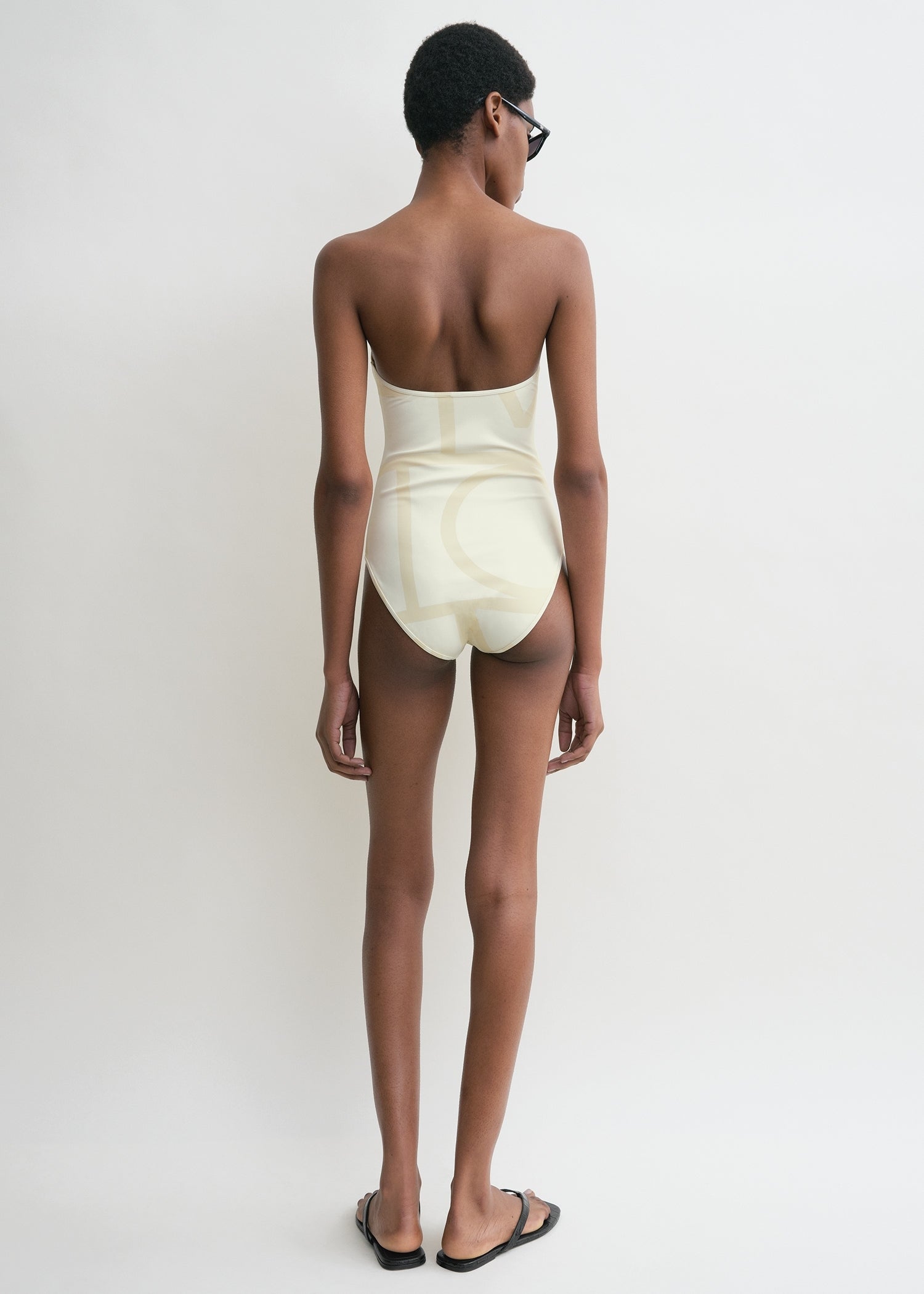 Monogram strapless swimsuit ecru/straw