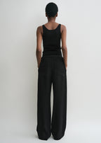 Woven stripe drawstring trousers black
