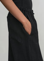Woven stripe drawstring trousers black