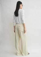 Woven stripe drawstring trousers ecru