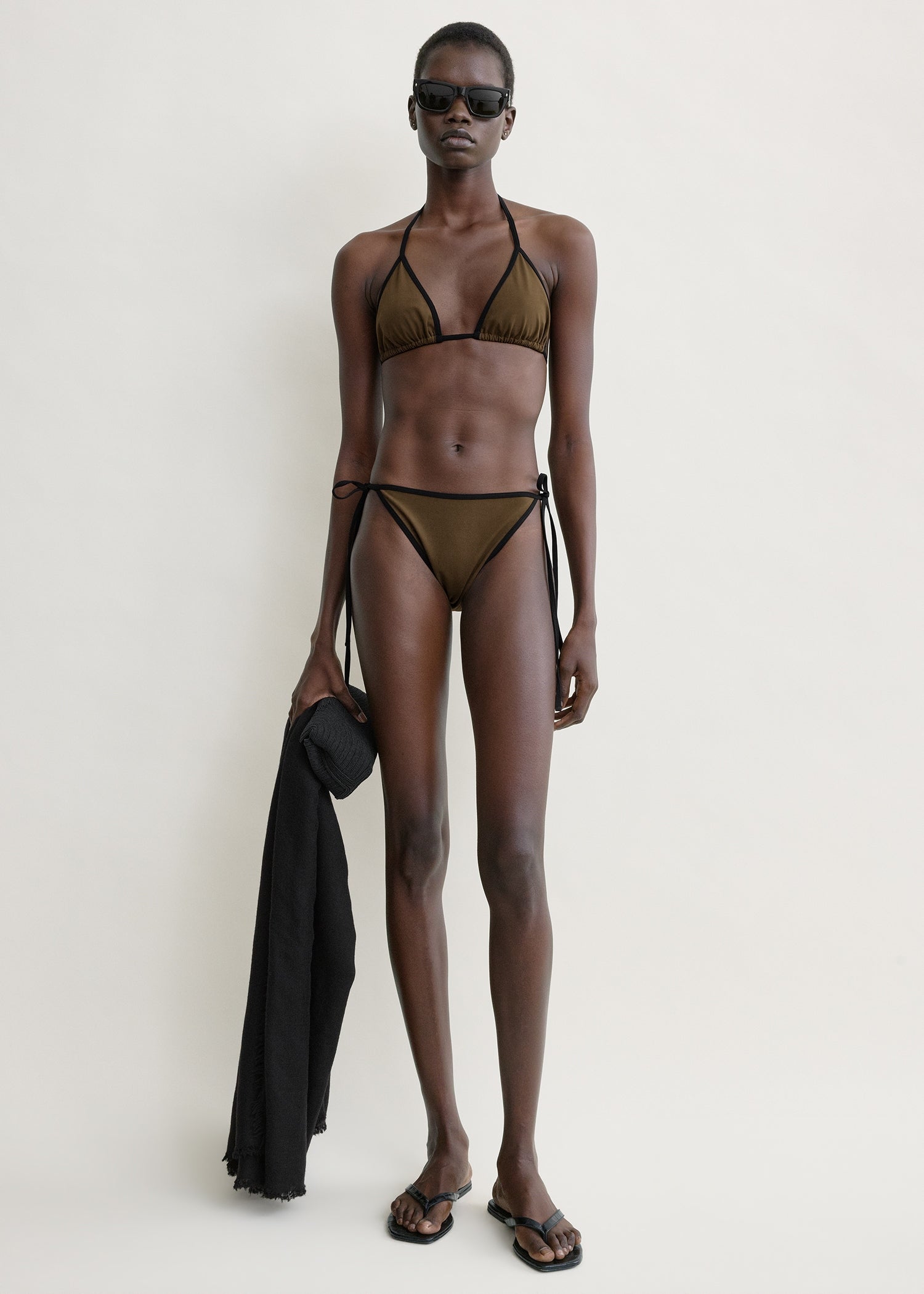 Stripe tie bikini top walnut