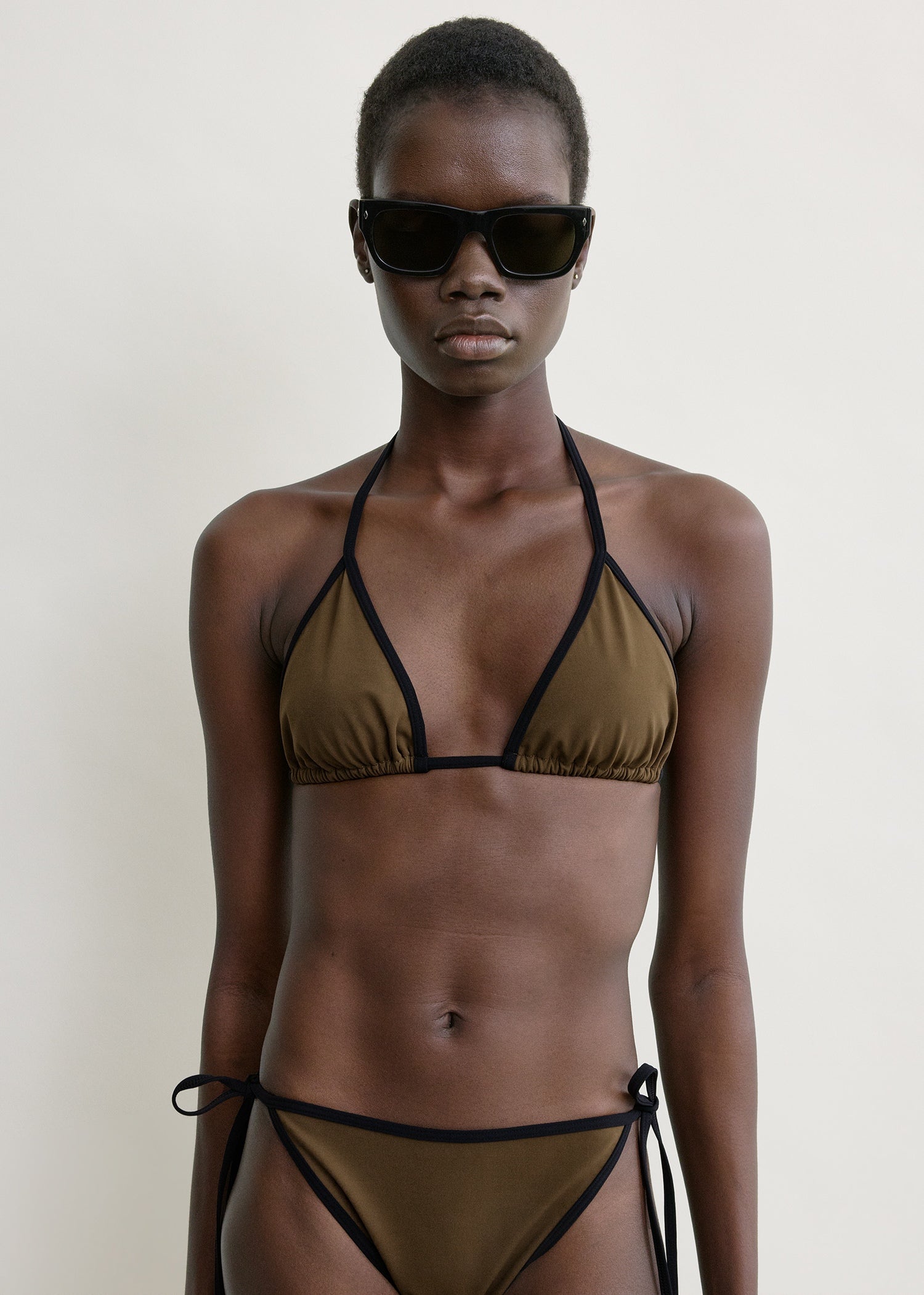 Stripe tie bikini top walnut