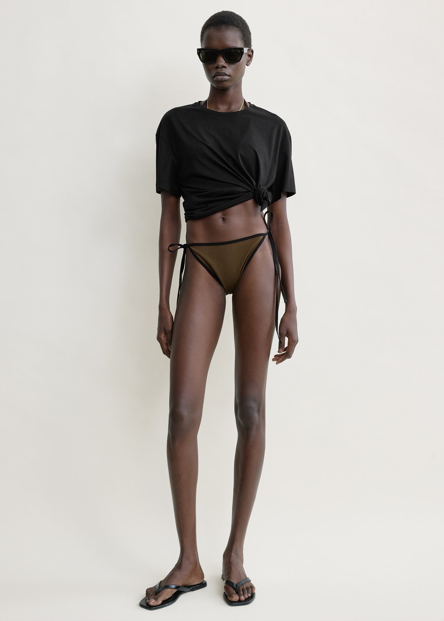 Stripe tie bikini bottoms walnut