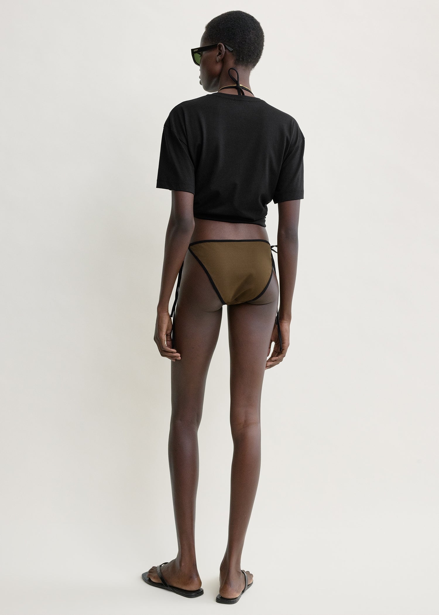 Stripe tie bikini bottoms walnut