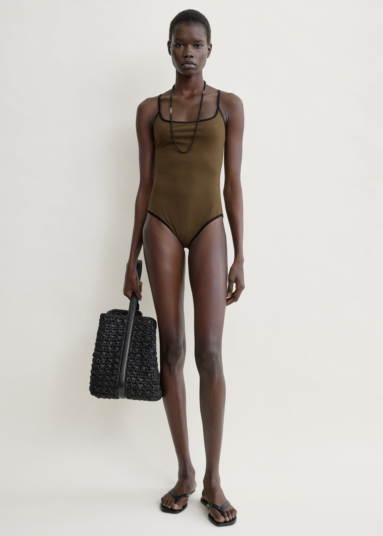 Stripe edge swimsuit walnut