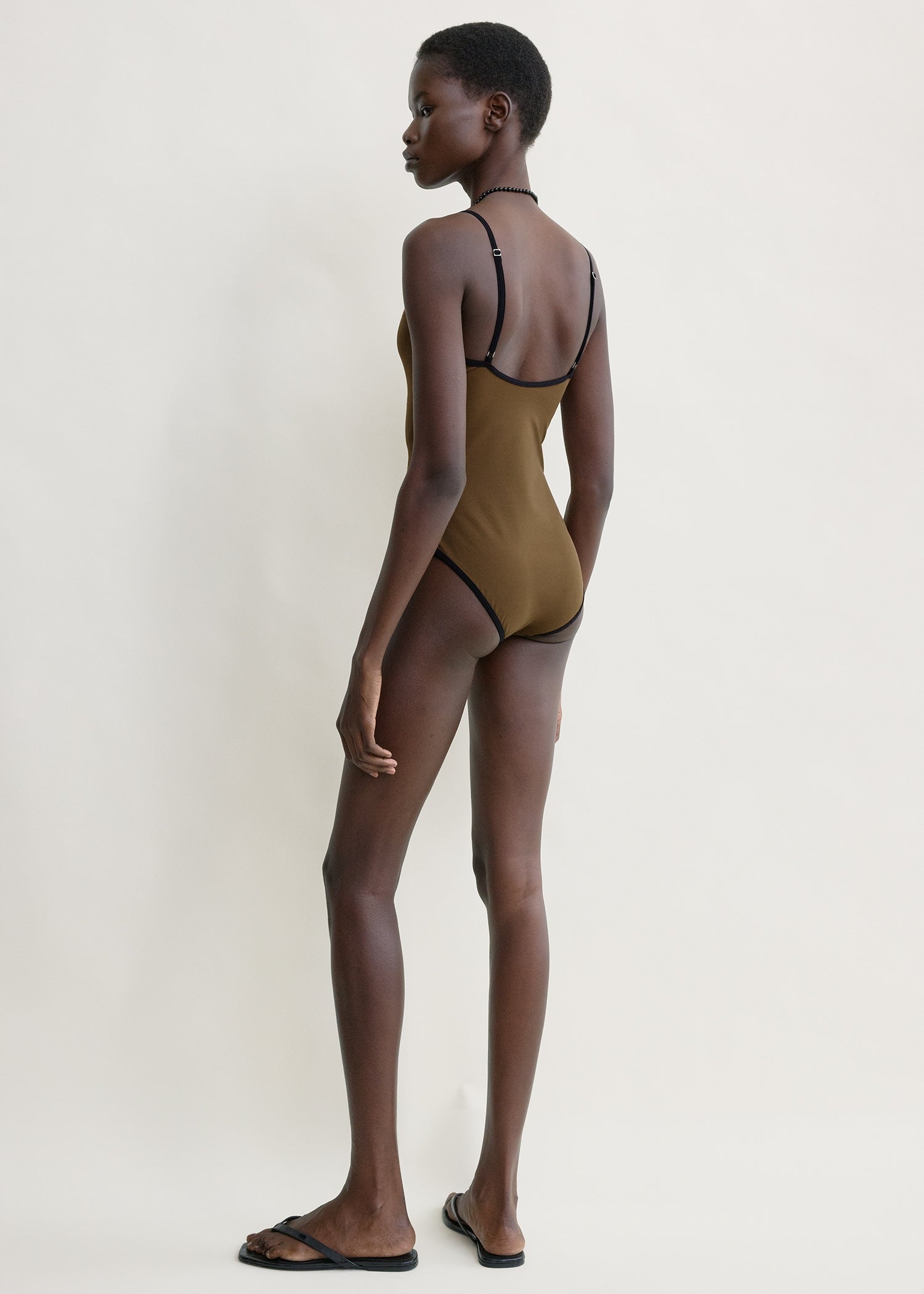 Stripe edge swimsuit walnut