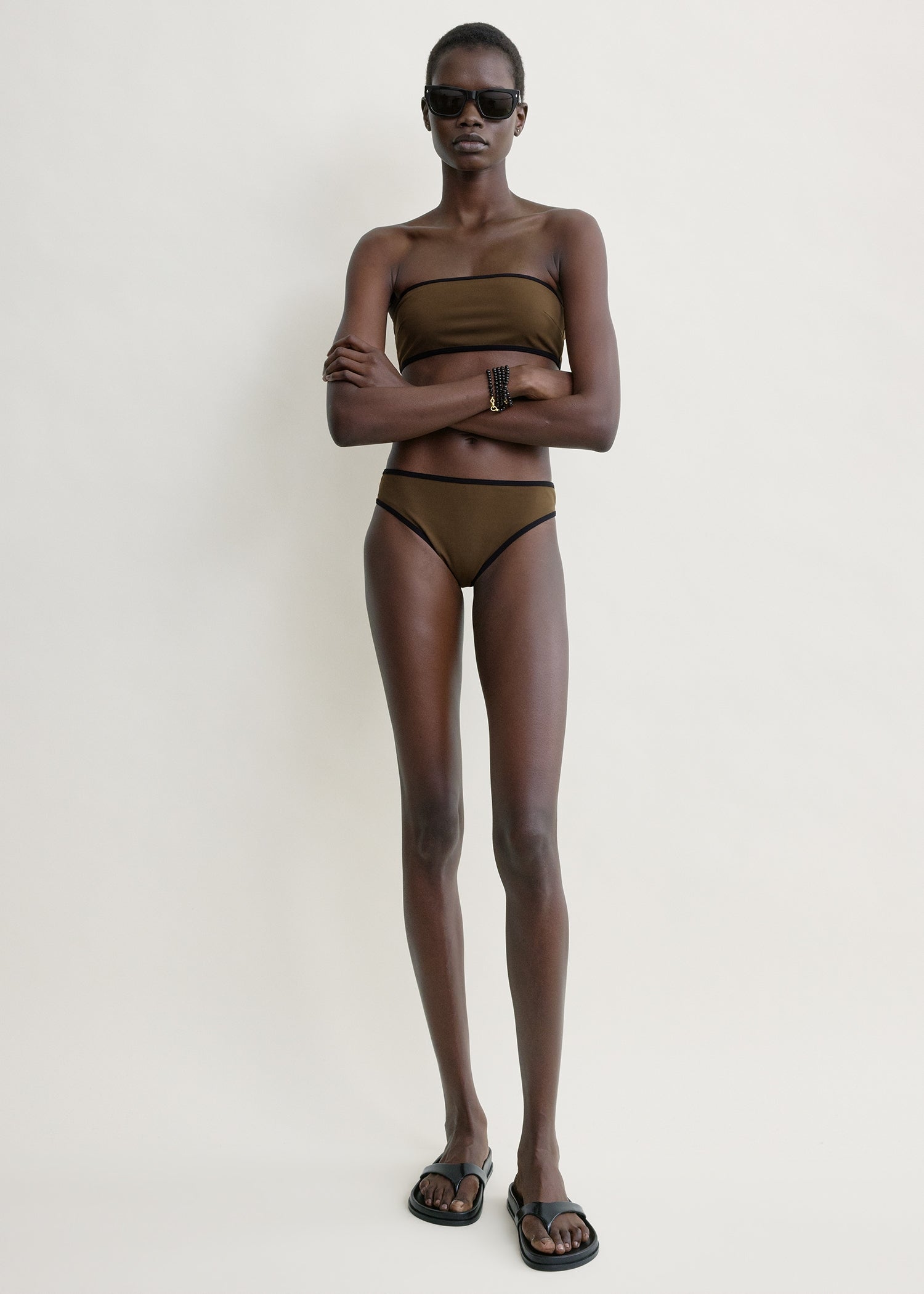 Stripe edge bikini bottoms walnut