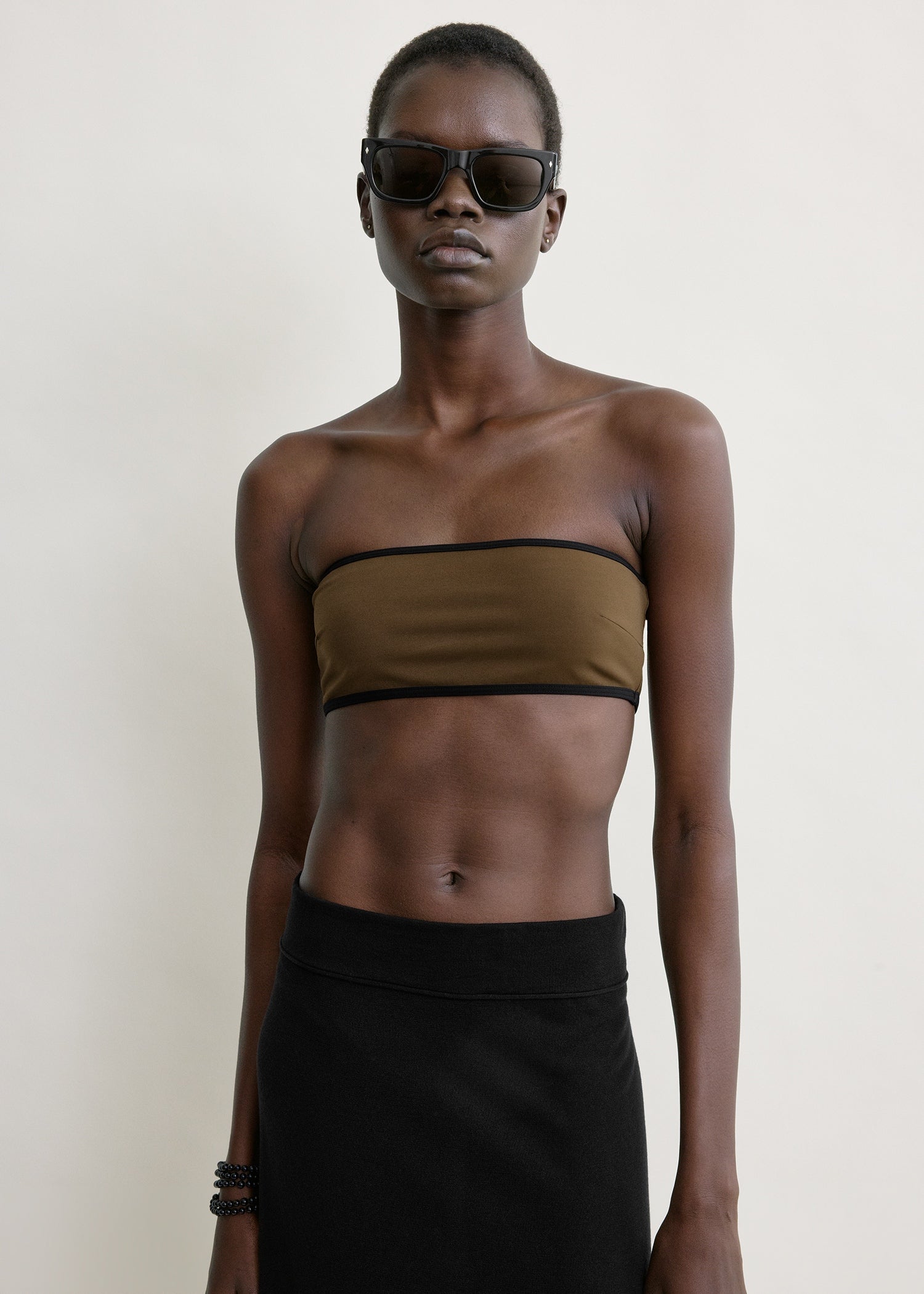 Stripe edge strapless bikini top walnut