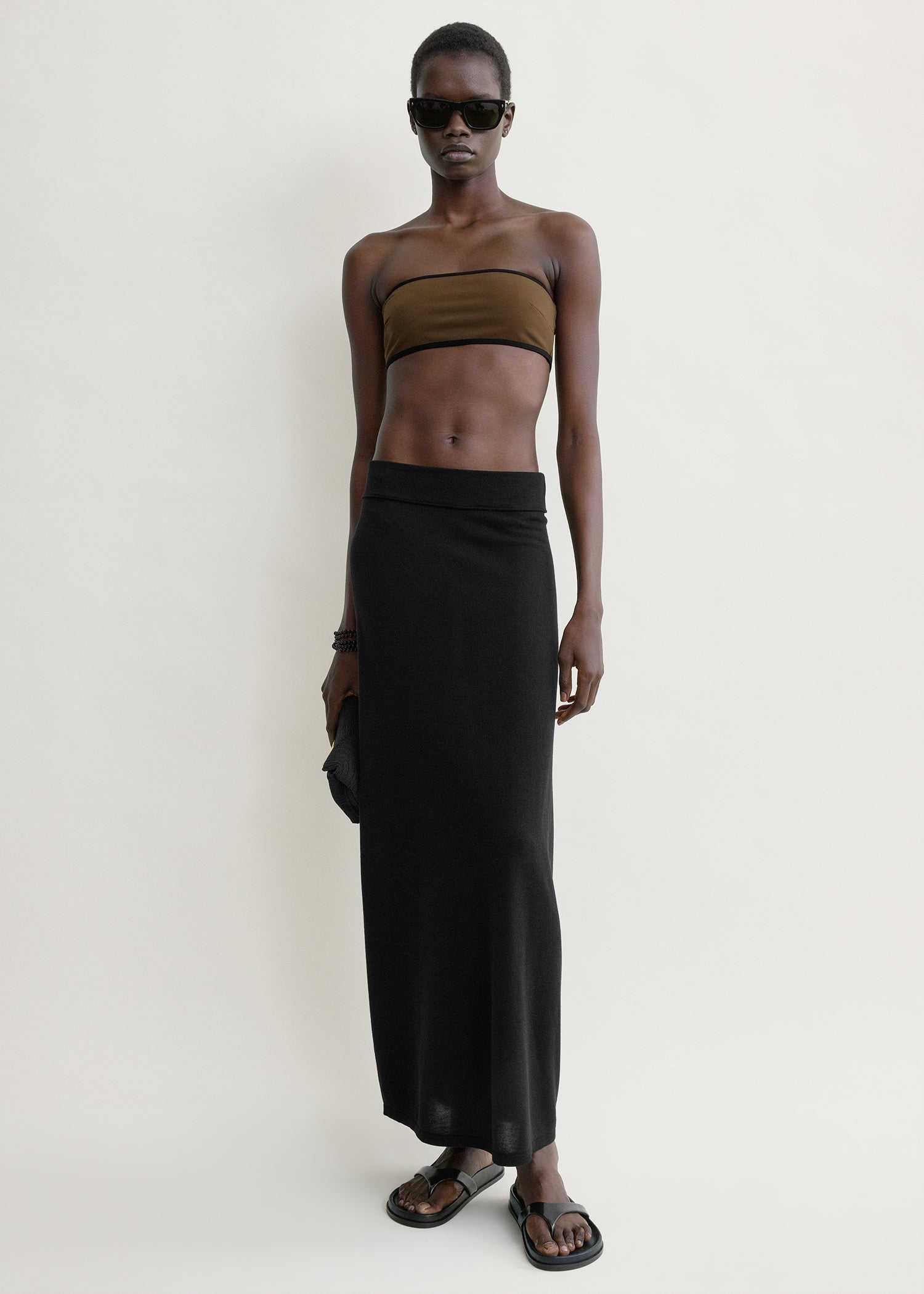 Stripe edge strapless bikini top walnut