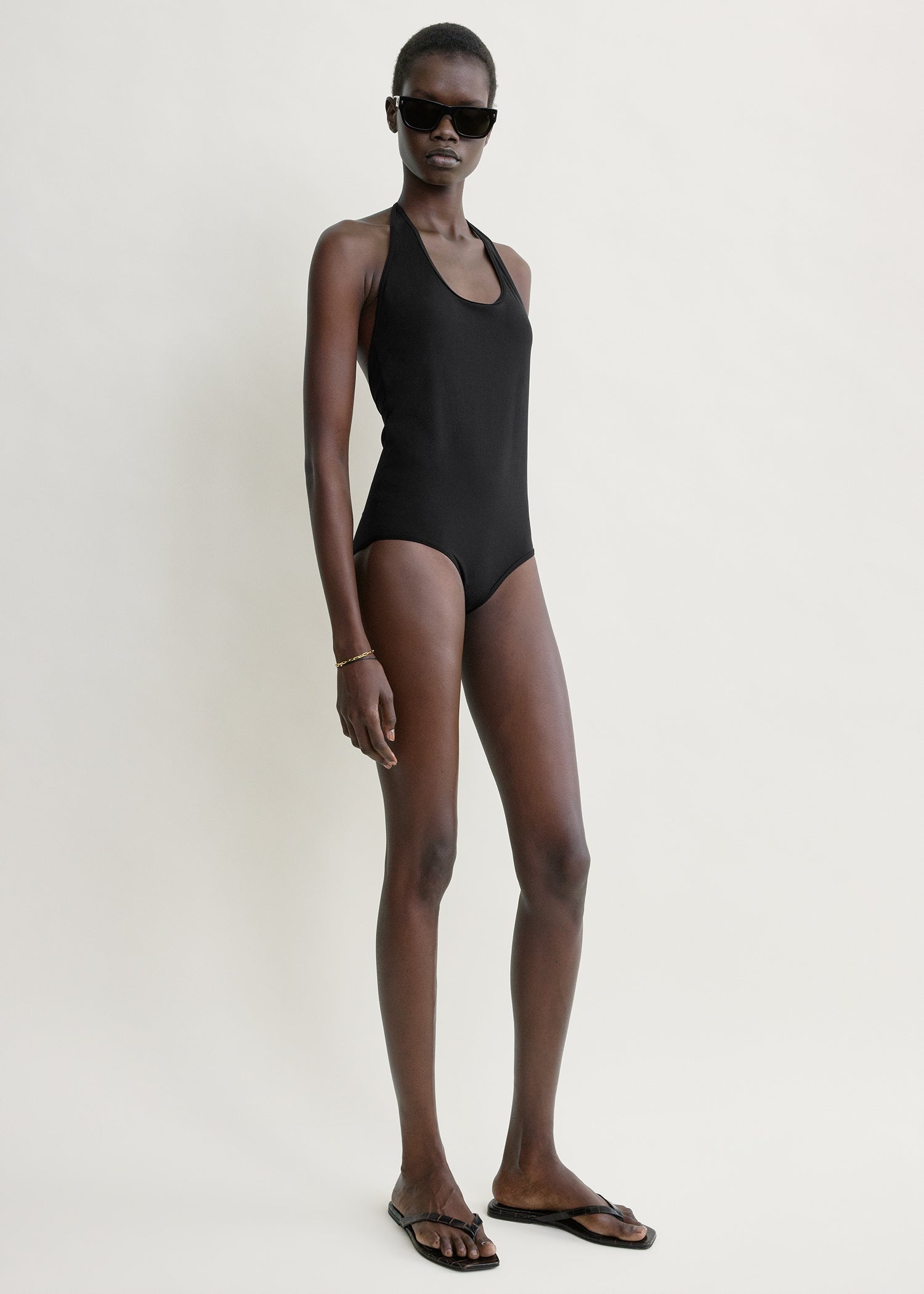 Halter tie swimsuit black