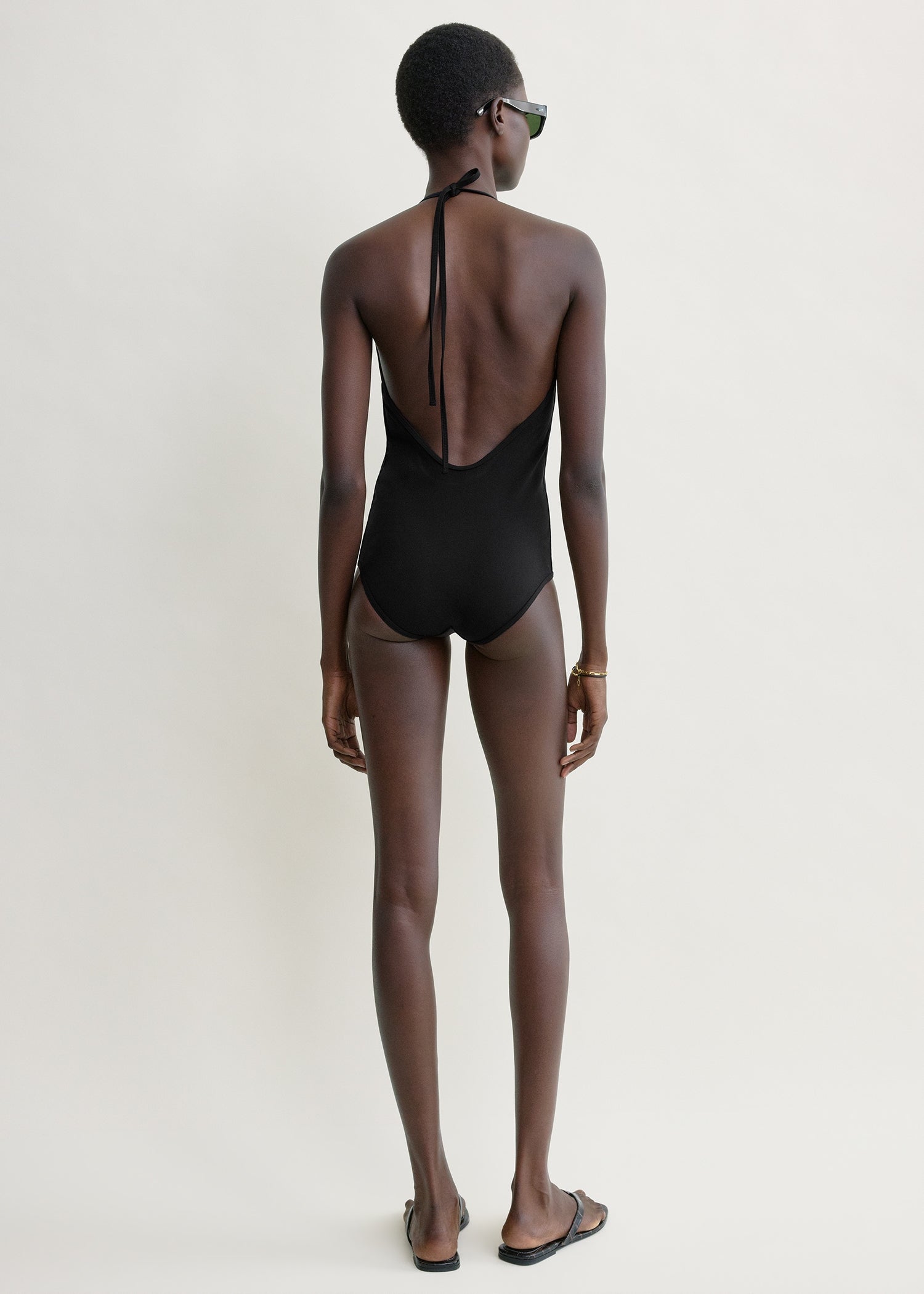 Halter tie swimsuit black