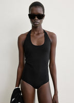 Halter tie swimsuit black
