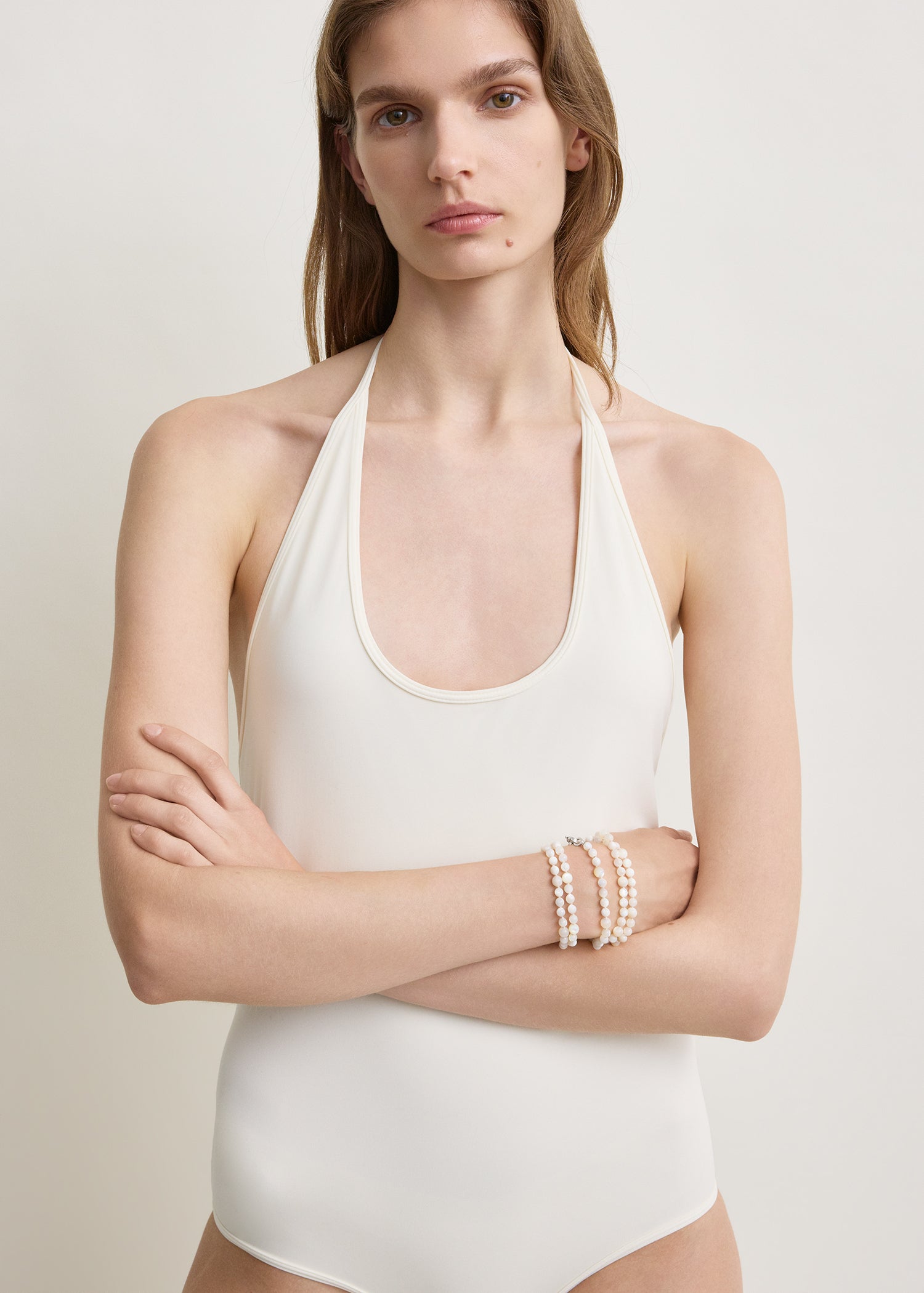 Halter tie swimsuit ecru