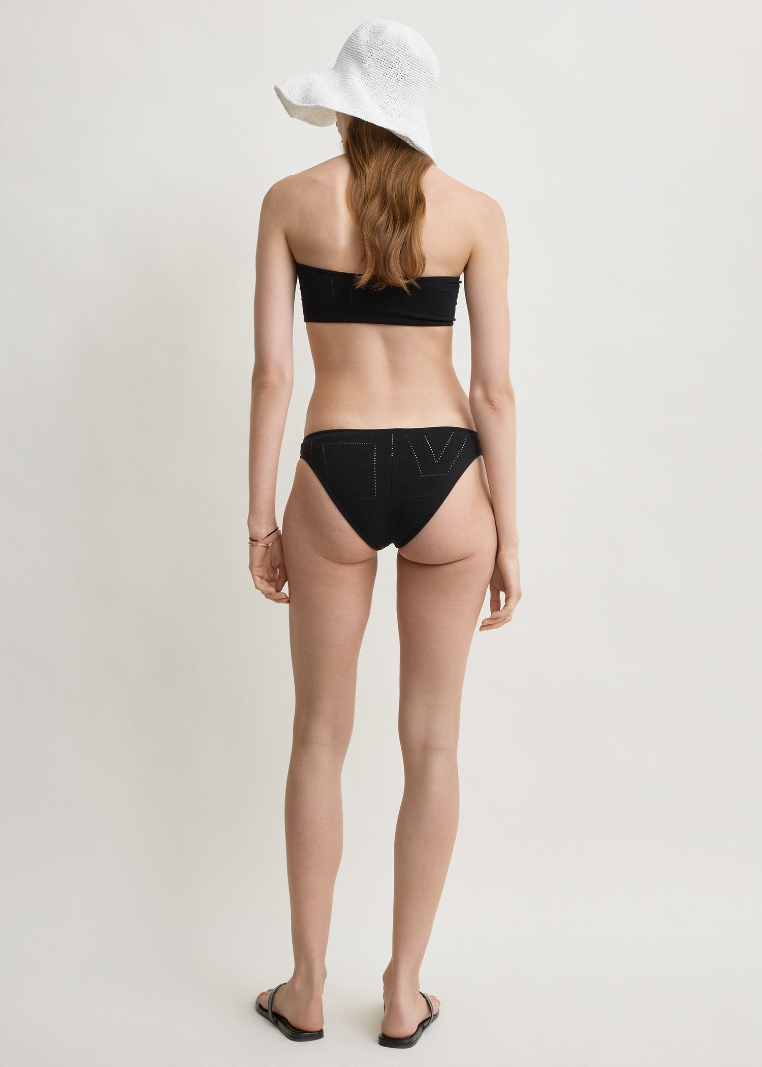 Pointelle strapless bikini top washed black
