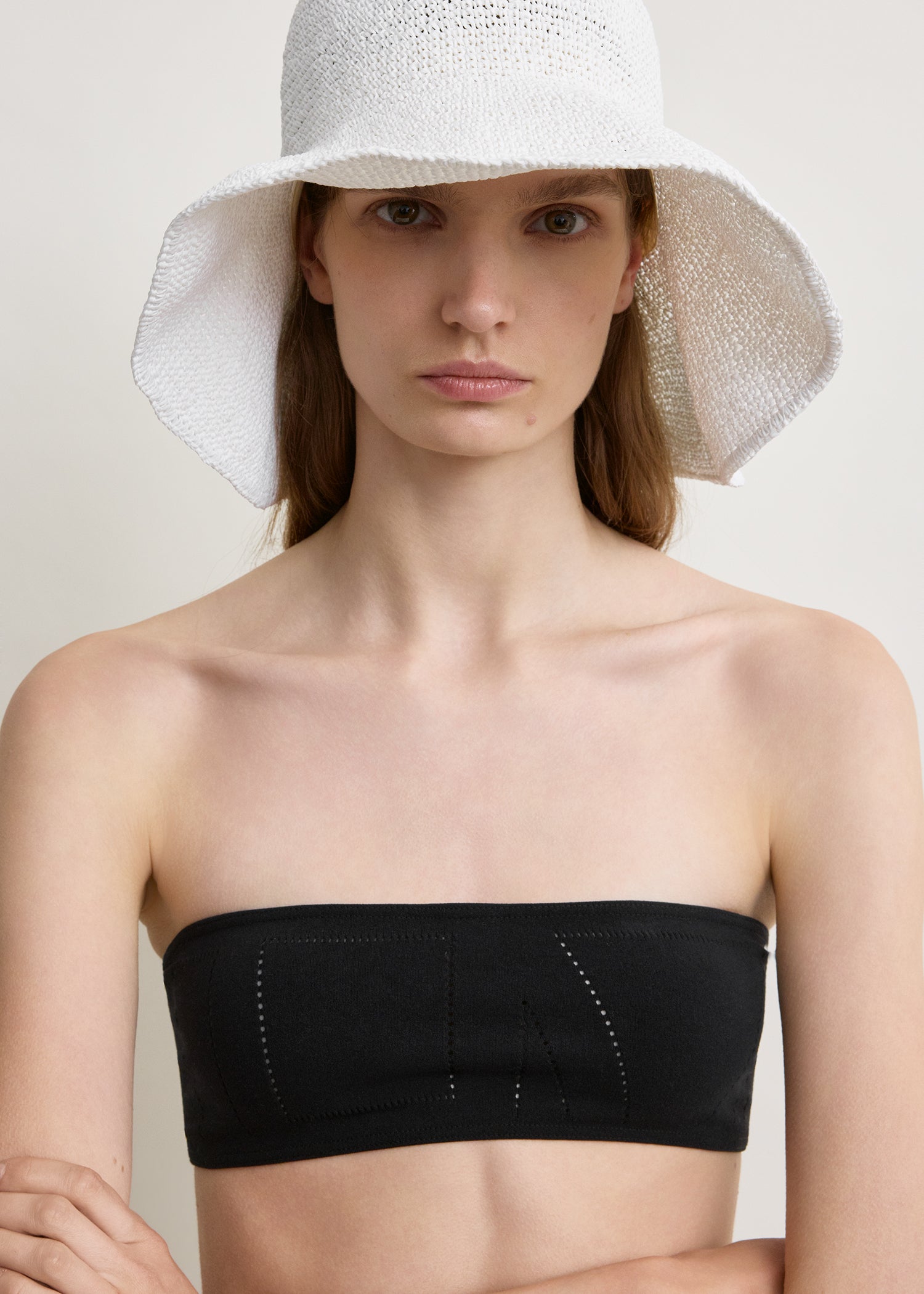 Pointelle strapless bikini top washed black