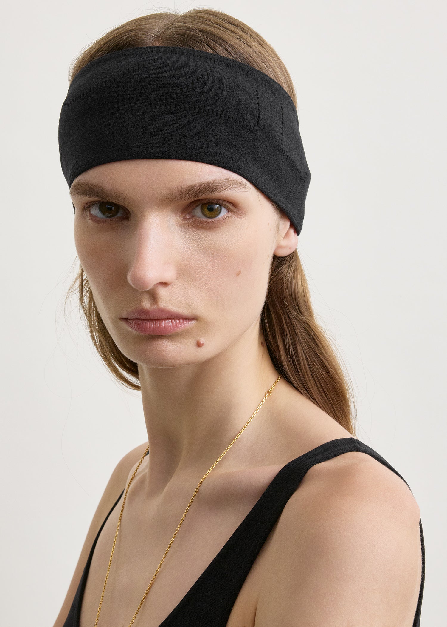 Pointelle monogram headband washed black