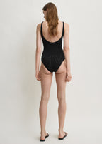 Monogram pointelle knit swimsuit washed black
