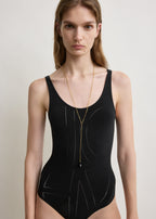 Monogram pointelle knit swimsuit washed black