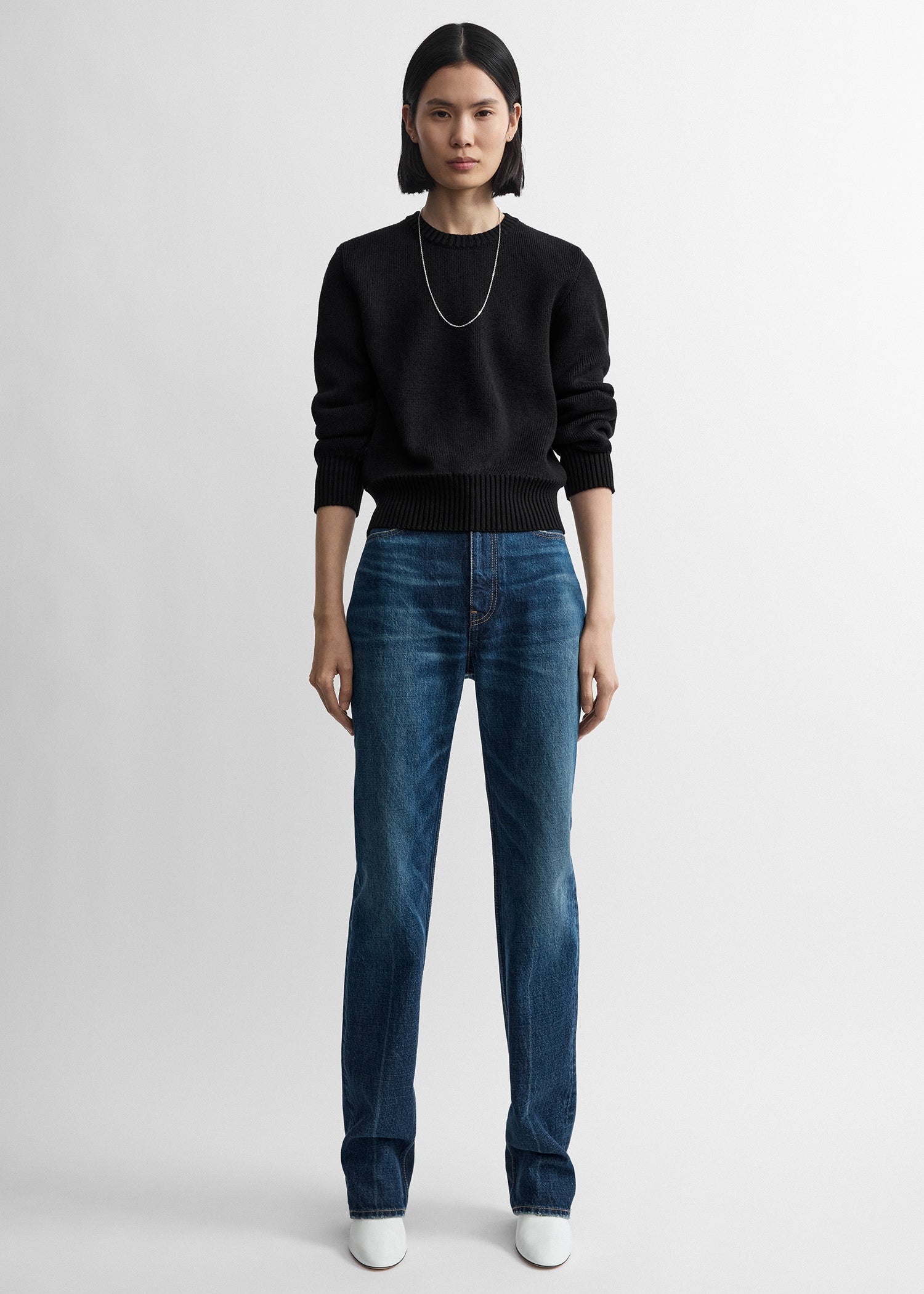 Merino cotton crew knit black